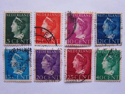 8 postzegels Nederland, Nr. 341 t/m 350, 1940, Wilhelmina, Postzegels en Munten, Postzegels | Nederland, Gestempeld, T/m 1940