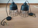 2x industriële lamp met diamant vormige ledlamp, Huis en Inrichting, Lampen | Hanglampen, Ophalen, Gebruikt, Metaal, Minder dan 50 cm
