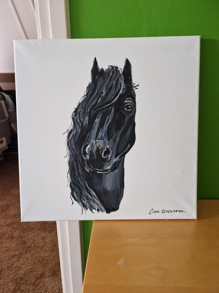 Leuk schilderijtje paard, 40x40 cm, Antiek en Kunst, Kunst | Schilderijen | Klassiek, Ophalen