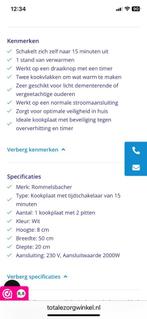 Rommelsbacher Kookplaat - 2 Pitten - Tijdschakelaar, Witgoed en Apparatuur, Kookplaten, Ophalen, 3 kookzones of minder, Zo goed als nieuw