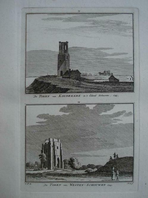 73-74 / Koudekerke / Toren Westen Schouwe Kopergravure, Antiek en Kunst, Kunst | Etsen en Gravures, Ophalen of Verzenden