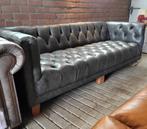 Chesterfield bank zwart grijs leer. Orig. Delta Chesterfield, Huis en Inrichting, Ophalen, Gebruikt, 75 tot 100 cm, Leer