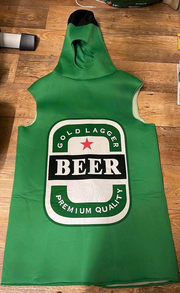Super leuk bier kostuum/ verkleedpak bierfles, Kleding | Heren, Carnavalskleding en Feestkleding, Zo goed als nieuw, Kleding, Carnaval