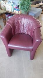Leren fauteuil Aubergine, Huis en Inrichting, Fauteuils, Ophalen, Gebruikt, Minder dan 75 cm, Leer