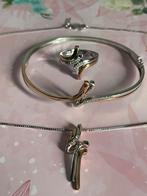 14 karaat bicolorset armband , ring , ketting ,diamant 17 gm, Ophalen of Verzenden, Zo goed als nieuw, Goud