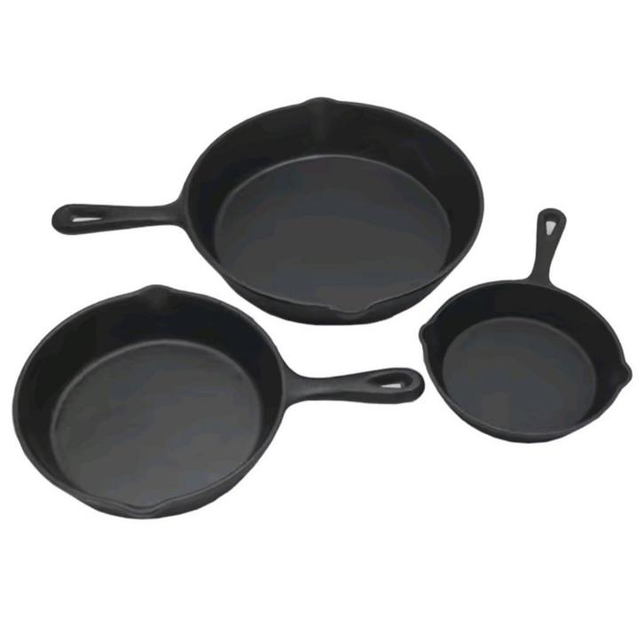 Gietijzer koekepannenset 3-dlg, Huis en Inrichting, Keuken | Potten en Pannen, Nieuw, Koekenpan of Braadpan, Gietijzer, Ophalen of Verzenden
