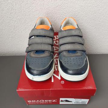 Stevige leren sneaker blauw oranje Braqeez mt 31 klittenband beschikbaar voor biedingen