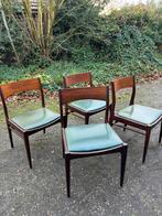 4 eetkamerstoelen (vintage/skai/TEAK), Huis en Inrichting, Stoelen, Ophalen, Gebruikt, Overige kleuren, Leer