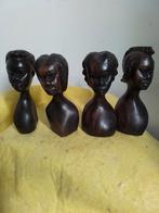 8546) 4 mooie teak houten borstbeelden  hoog  13cm, Antiek en Kunst, Ophalen of Verzenden