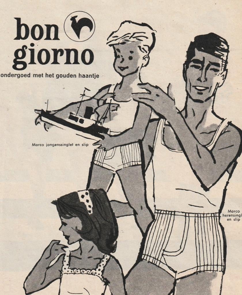 Retro reclame 1964 Bon Giorno jongens & heren ondergoed, Verzamelen, Retro, Overige typen, Verzenden