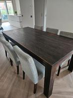 massief houten tafel met 6 stoelen, Huis en Inrichting, Tafels | Eettafels, Ophalen, Gebruikt, 200 cm of meer, 50 tot 100 cm