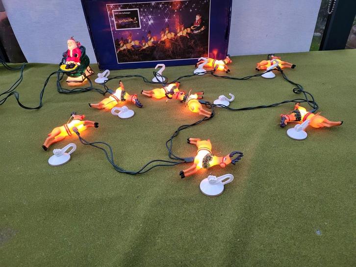 Vintage kerstboom/ raam verlichting kerstman met rendieren, Diversen, Kerst, Gebruikt, Ophalen of Verzenden