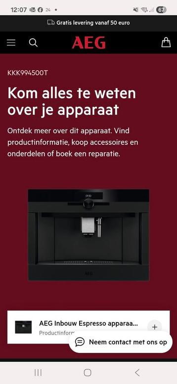 Aeg inbouw koffiemachine bonen, mat zwart. Goed als nieuw beschikbaar voor biedingen