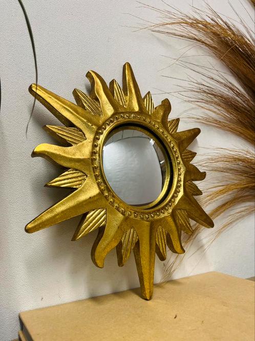 Prachtige vintage sunburst zonnespiegel gouden zon bol glas, Antiek en Kunst, Antiek | Spiegels, Minder dan 50 cm, Minder dan 100 cm