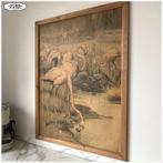 Oude schoolplaat Prent Flamingos, Antiek en Kunst, Ophalen, Natuur en Biologie