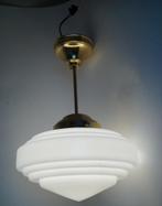 vintage art deco stijl hanglamp giso? messing opaalglas, Gebruikt, Ophalen of Verzenden, Minder dan 50 cm, Glas