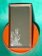 Vintage kleine rechthoek spiegel vogel reiger jaren 70 hout, Huis en Inrichting, Minder dan 50 cm, Gebruikt, Ophalen of Verzenden