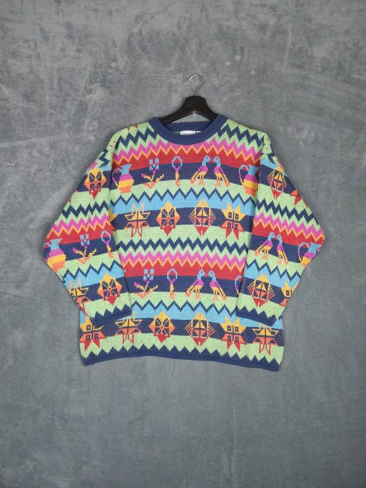 Vintage Trui Gebreide Pullover L Aztec Geometrisch Kleurrijk, Kleding | Heren, Truien en Vesten, Zo goed als nieuw, Maat 52/54 (L)