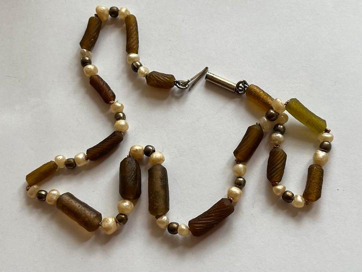 Ketting Romeins glas antieke parels zilver, Sieraden, Tassen en Uiterlijk, Antieke sieraden, Ketting, Overige materialen, Met edelsteen