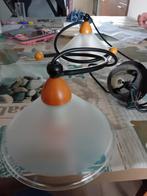 Dubbele Hanglamp met mat glas, Glas, Gebruikt, Ophalen