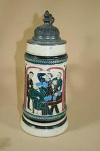 Jugendstil bierpul met tinnen deksel, Antiek en Kunst, Ophalen of Verzenden