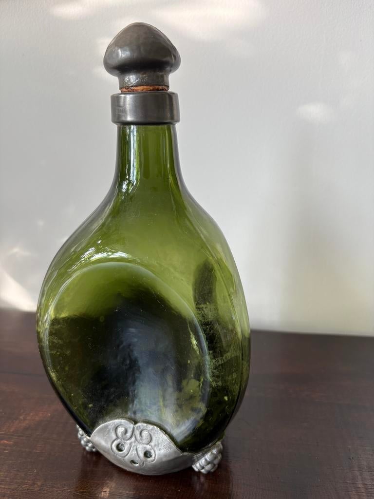 Groene karaf met tin beslag Gero Leerdam Whiskey rond 1920, Ophalen of Verzenden