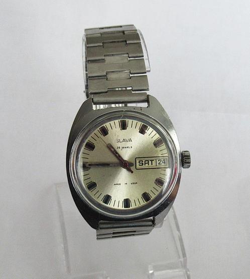 Vintage SLAVA mechanisch horloge met kalender, USSR 1970s., Sieraden, Tassen en Uiterlijk, Horloges | Antiek, Ophalen of Verzenden