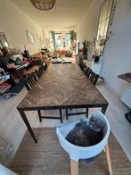 Massief eiken barnwood eettafel, Ophalen, Gebruikt, 200 cm of meer, 50 tot 100 cm