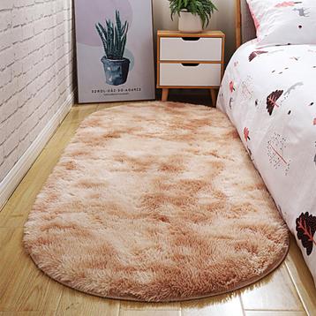 Beige Ovaal Hoogpolig Vloerkleed / Kleed Tapijt Mat Pluche beschikbaar voor biedingen