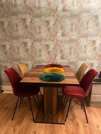 Industriële eettafel + 4 stoelen, Huis en Inrichting, Tafels | Eettafels, 100 tot 150 cm, Eikenhout, Zo goed als nieuw, Vier personen