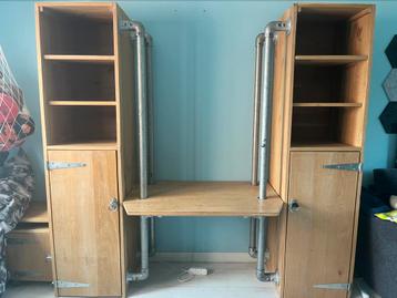 Bureau met kasten van blank eiken masief stoer