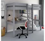 Grijze houten hoogslaper met bureau van bol (Robin), Ophalen, Hoogslaper, Eenpersoons, 160 tot 180 cm