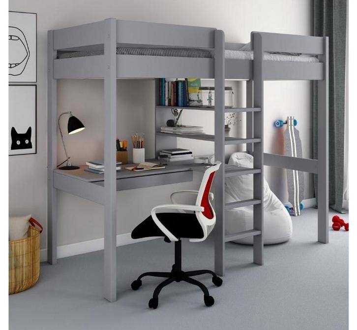 Grijze houten hoogslaper met bureau van bol (Robin), Huis en Inrichting, Slaapkamer | Stapelbedden en Hoogslapers, Gebruikt, Hoogslaper