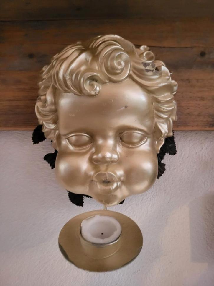 Gouden Kandelaar - Engel Decoratie, Huis en Inrichting, Woonaccessoires | Kandelaars en Kaarsen, Minder dan 25 cm, Metaal, Ophalen of Verzenden