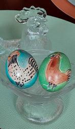 2 stenen eieren, hand beschilderd, Antiek en Kunst, Curiosa en Brocante, Ophalen of Verzenden