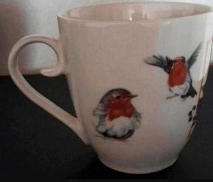 Beker Roodborstjes, Huis en Inrichting, Keuken | Servies, Zo goed als nieuw, Kop(pen) en/of Schotel(s), Overige stijlen, Ophalen of Verzenden