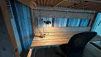 Steigerhouten hoogslaper met bureau + lattenbodem (90x200cm), Ophalen, Zo goed als nieuw, Hoogslaper