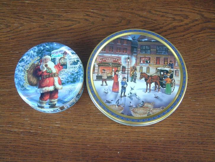 2 nostalgisch winter koekblik blik trommel, Verzamelen, Blikken, Ophalen of Verzenden