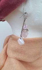 Oorbellen zilver met rozenkwarts parel en parelmoer nieuw, Hangers, Nieuw, Ophalen of Verzenden, Roze