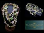 Vintage ketting parelmoer schelpen en parels - K3FLH-P66Z1, Ophalen of Verzenden, Zo goed als nieuw, Groen