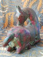 Mooi antiek Oosters paard van hout en latoen koper 22 cm., Antiek en Kunst, Kunst | Niet-Westerse kunst, Ophalen of Verzenden