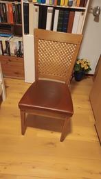 Handgemaakte stoel met lederen zitting, Huis en Inrichting, Gebruikt, Bruin, Klassiek, Hout