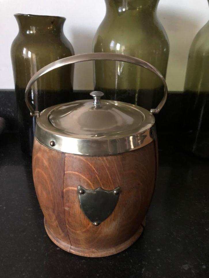 Antiek houten koek/ tabak of ijsemmer met verzilverde rand, Antiek en Kunst, Antiek | Overige Antiek, Ophalen of Verzenden