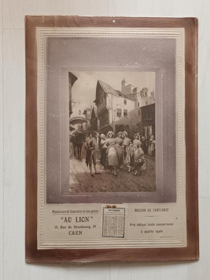 Antieke Au Lion Reclameplaat Caen, Antiek en Kunst, Kunst | Etsen en Gravures, Ophalen of Verzenden