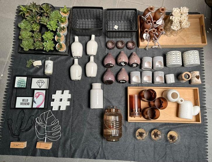 Diverse woonaccessoires zwart paars cognac, Huis en Inrichting, Woonaccessoires | Vazen, Ophalen of Verzenden