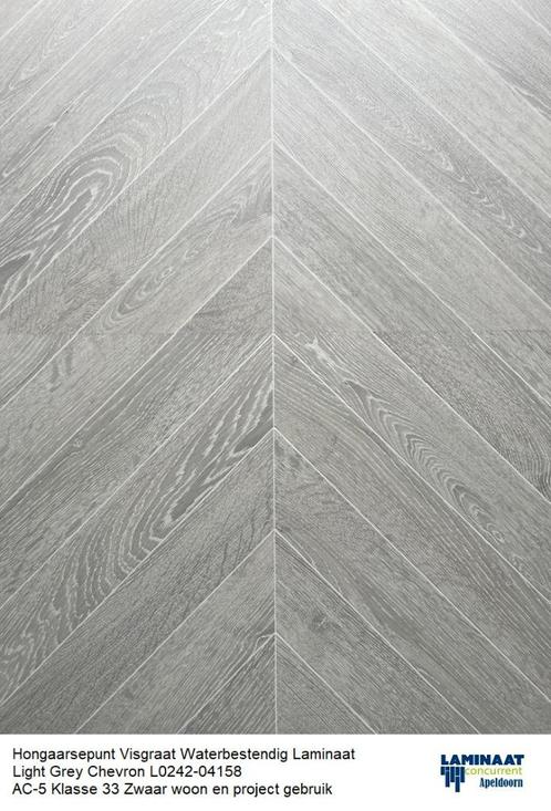 Hongaarse punt Waterbestendig Laminaat Light Grey, Huis en Inrichting, Stoffering | Vloerbedekking, Nieuw, Laminaat, Grijs, 75 m² of meer
