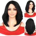 Pruik schouderlang zwart steil haar met lok, Ophalen of Verzenden, Nieuw, Pruik of Haarverlenging