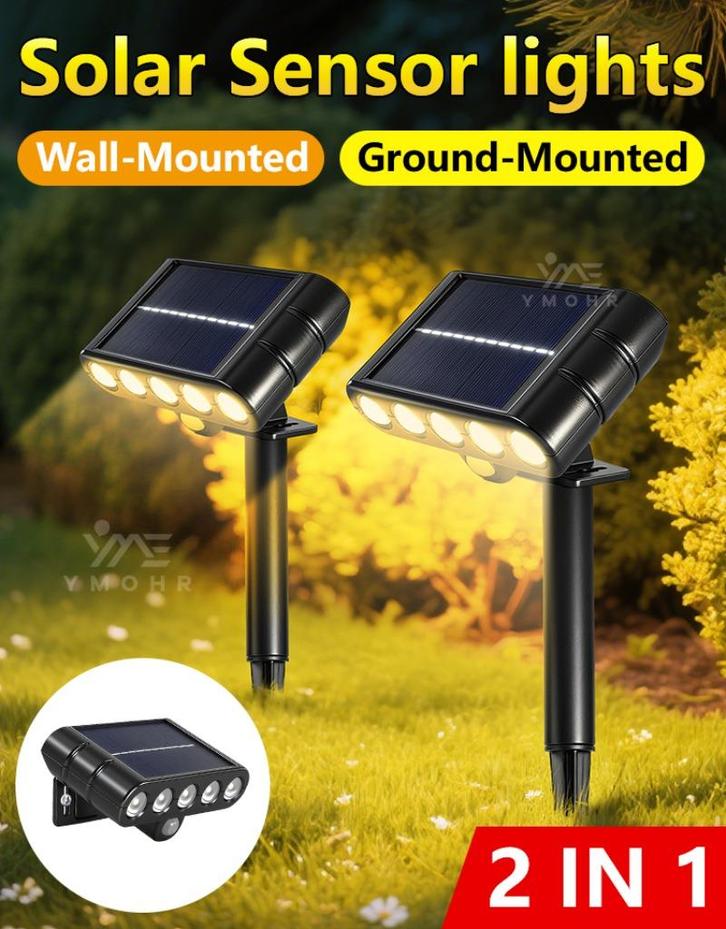 Solar buitenlampen met schemer- en bewegingssensor (2 stuks), Huis en Inrichting, Lampen | Wandlampen, Nieuw, Kunststof, Ophalen