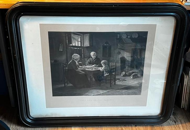 Artz gravure Chez les grands parents, Huis en Inrichting, Woonaccessoires | Lijsten, Gebruikt, 75 cm of meer, 75 tot 100 cm, Hout
