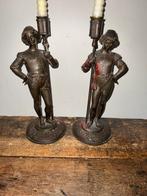 Set leuke zeer oude kandelaars ( ridders ) rode is kaarsvet, Ophalen of Verzenden